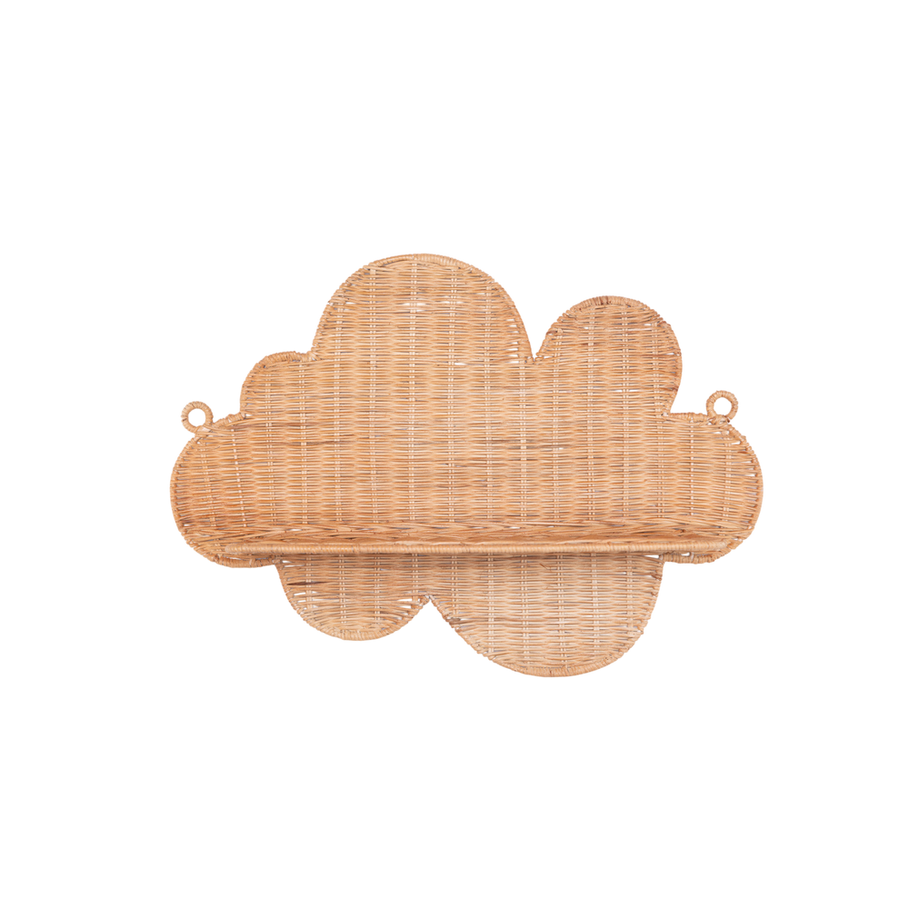 Mâya - Cloud-shaped wall shelf in handwoven rattan on transparent background – Handcrafted product, handmade · Kuênia