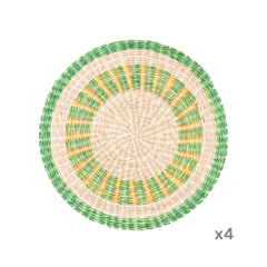Champ Verdoyant - Round placemat in handwoven seagrass, green and yellow pattern on transparent background – Handcrafted product, handmade · Kuênia