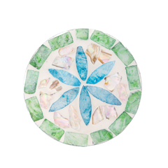 Jardin de Verre - Boxed set of 6 coasters all mother-of-pearl, multicolor floral mosaic – view 2 – Handcrafted product, handmade · Kuênia