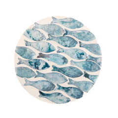 Écailles de Nacre – Boxed set of 6 coasters all mother-of-pearl, fish school pattern – view 2 – Handcrafted product, handmade · Kuênia