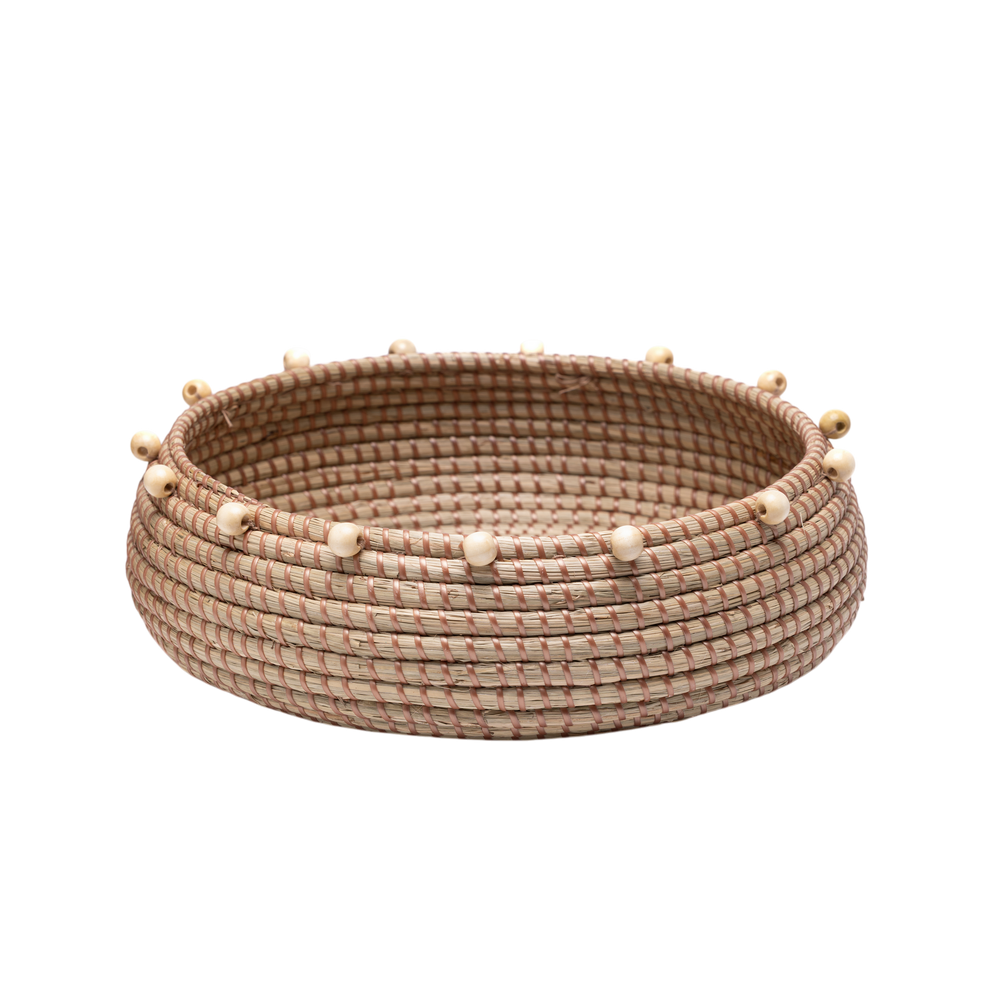Tronto – Grande corbeille ronde en jonc de mer tressé main sur fond transparent – Produit artisanal fait à la main · Kuênia