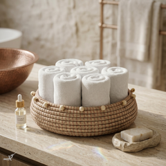 Tronto – Grande corbeille ronde en jonc de mer tressé main – mise en scène – Produit artisanal fait à la main · Kuênia