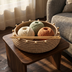 Tronto – Grande corbeille ronde en jonc de mer tressé main – vue d'ambiance – Produit artisanal fait à la main · Kuênia