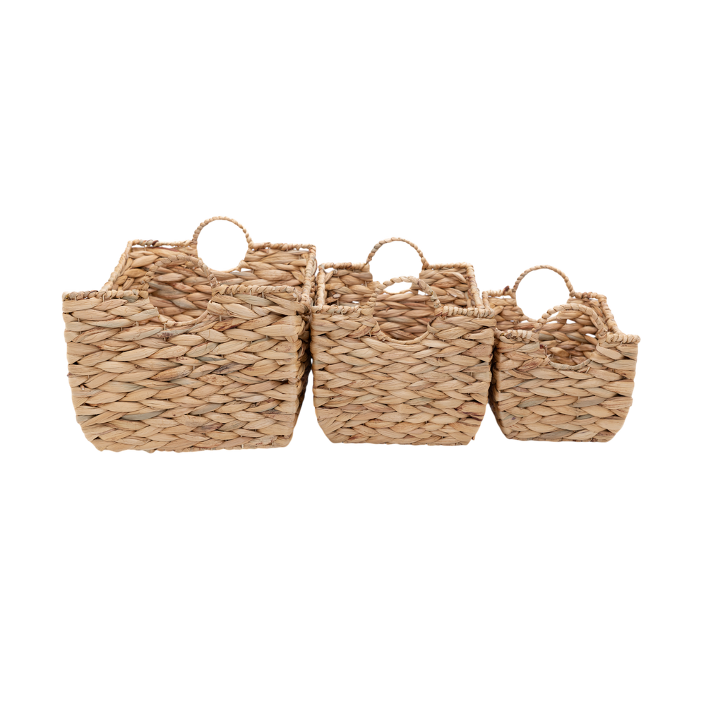 Boba - Set of 3 baskets in handwoven water hyacinth on transparent background – Handcrafted product, handmade · Kuênia