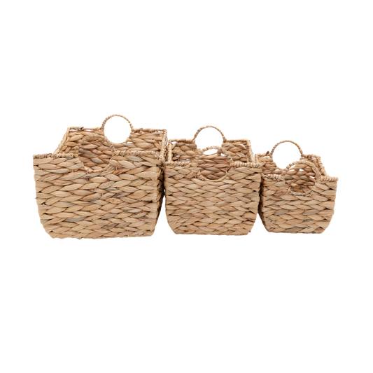 Boba - Set of 3 baskets in handwoven water hyacinth on transparent background – Handcrafted product, handmade · Kuênia