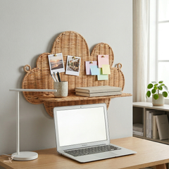 Mâya - Cloud-shaped wall shelf in handwoven rattan – lifestyle view – Handcrafted product, handmade · Kuênia