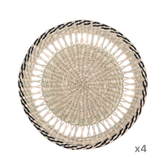 Couronne Alizée - Round placemat in seagrass with black trim on transparent background – Handcrafted product, handmade · Kuênia