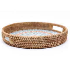 Embrasia - Round tray in handmade rattan and mother-of-pearl – view 3 – Handcrafted product, handmade · Kuênia