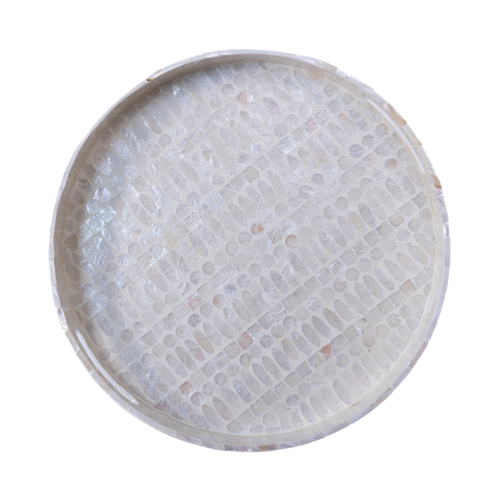 Lunaris - Large round tray all mother-of-pearl, mineral pattern on transparent background – Handcrafted product, handmade · Kuênia