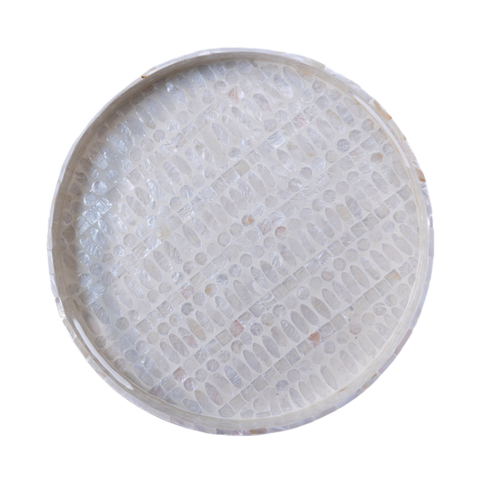 Lunaris - Large round tray all mother-of-pearl, mineral pattern on transparent background – Handcrafted product, handmade · Kuênia