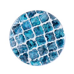 Alvéoles de Saphir - Boxed set of 6 coasters all mother-of-pearl, blue honeycomb pattern – view 2 – Handcrafted product, handmade · Kuênia