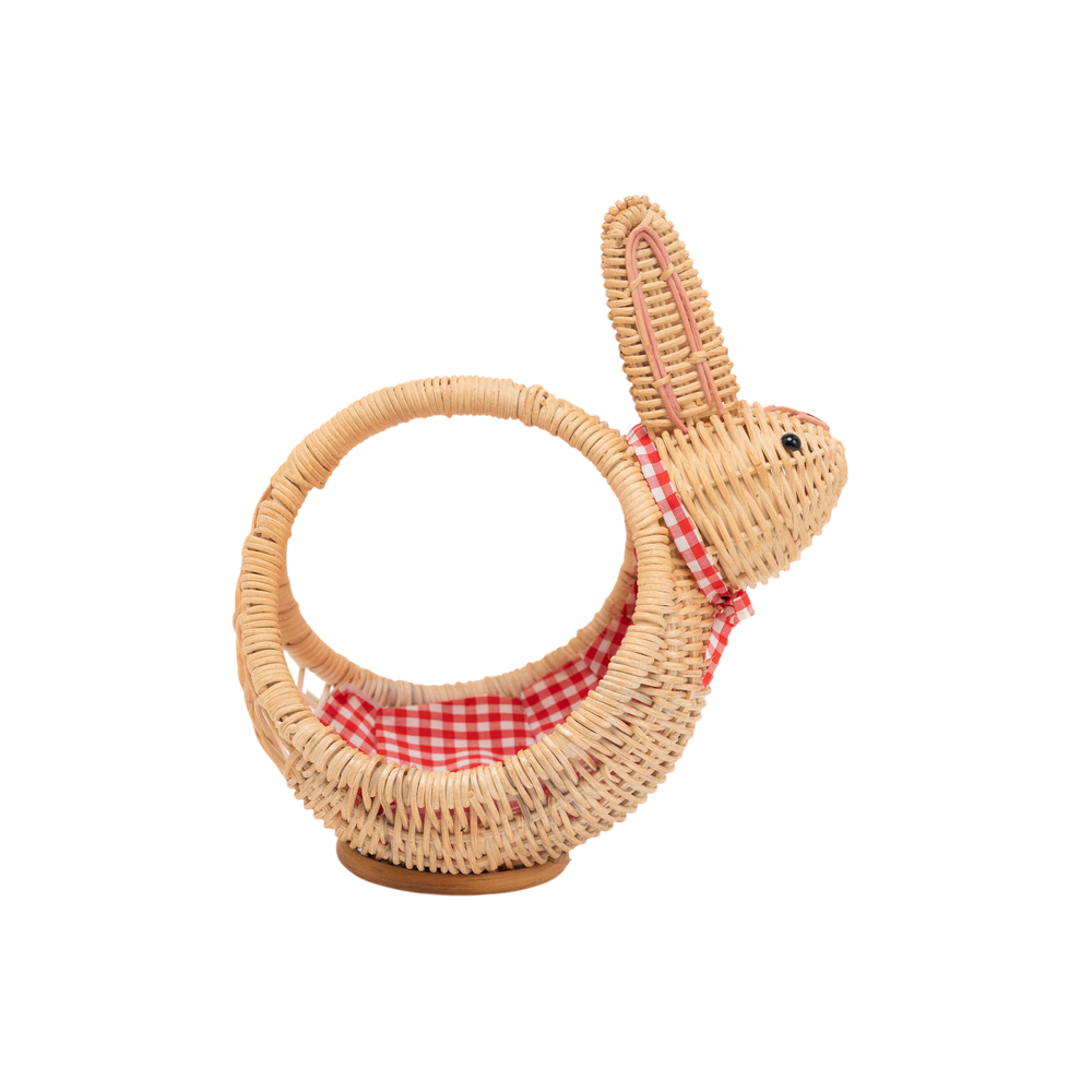 Taito - Rabbit-shaped basket in handwoven rattan on transparent background – Handcrafted product, handmade · Kuênia