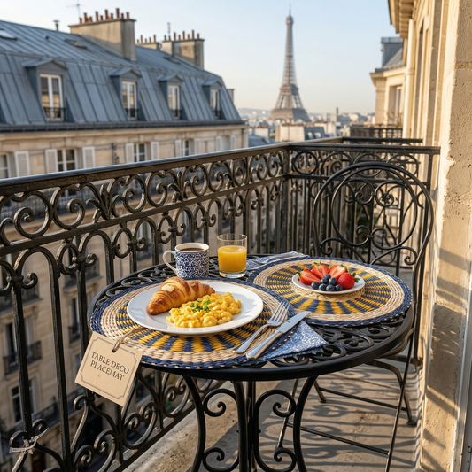 Oasis Marine - Set de table rond en jonc de mer tressé – vue de détail – Produit artisanal fait à la main · Kuênia