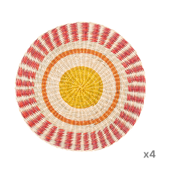 Étoile Flamboyante - Set de table rond en jonc de mer tressé, motif soleil sur fond transparent – Produit artisanal fait à la main · Kuênia