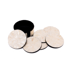 Reflets de Cristal - Boxed set of 6 coasters all mother-of-pearl, translucent floral pattern – view 4 – Handcrafted product, handmade · Kuênia