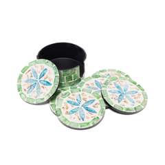 Jardin de Verre - Boxed set of 6 coasters all mother-of-pearl, multicolor floral mosaic – view 4 – Handcrafted product, handmade · Kuênia