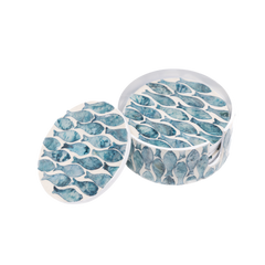Écailles de Nacre – Boxed set of 6 coasters all mother-of-pearl, fish school pattern on transparent background – Handcrafted product, handmade · Kuênia