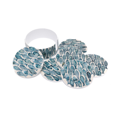 Écailles de Nacre – Boxed set of 6 coasters all mother-of-pearl, fish school pattern – view 4 – Handcrafted product, handmade · Kuênia
